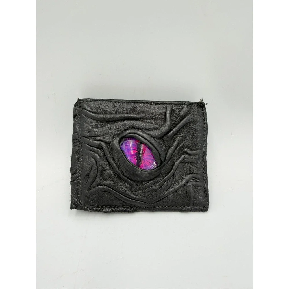 Dragon Eye Wallet Mens Black Leather Purple Bifold Gothic Fantasy Textured
